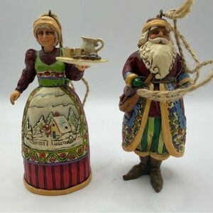 Jim Shore Heartwood Creek Festive Santa and Mrs. Claus Holiday Ornaments